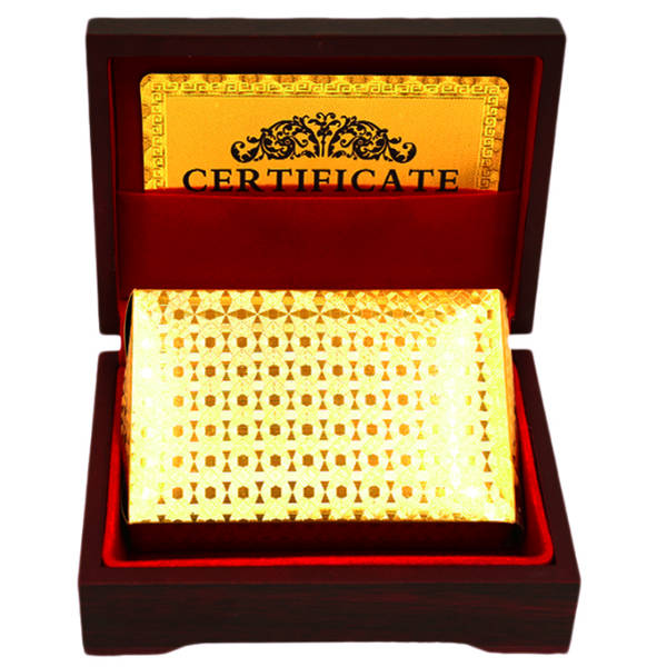 24K Gold Foil Playing Cards with Wooden Gift Box - Gold Lattice
