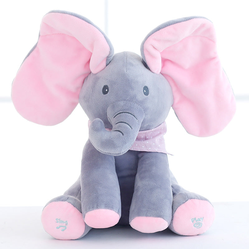 peek-a-boo singing elephant toy pink/grey