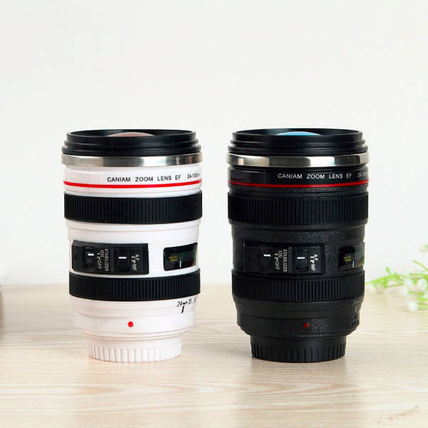 Camera lens mug black/white