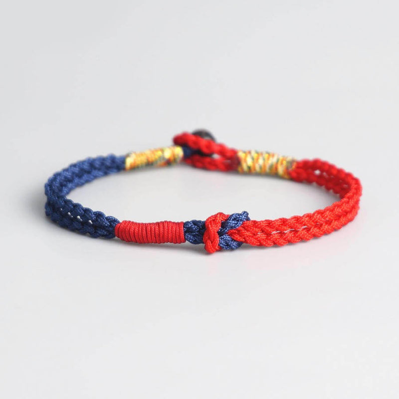 tibetan double knot blue red bracelet