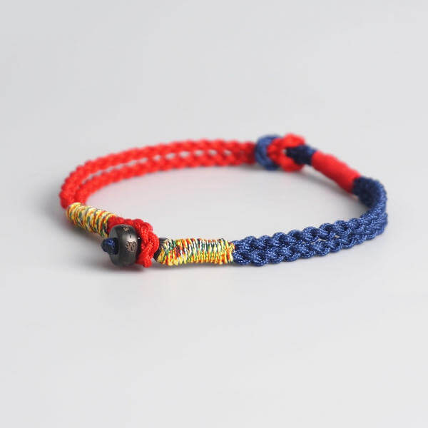 tibetan double knot blue red bracelet