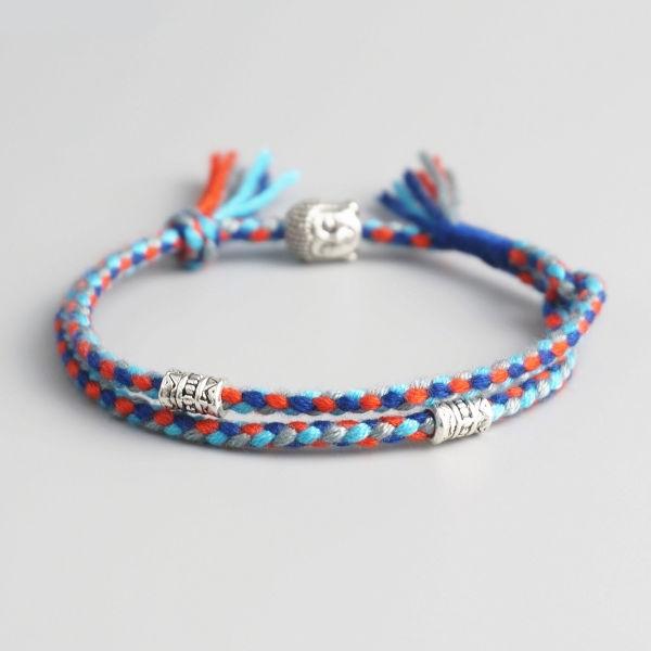 Initial bracelet for children, blue cord Bracelet with Tibetan