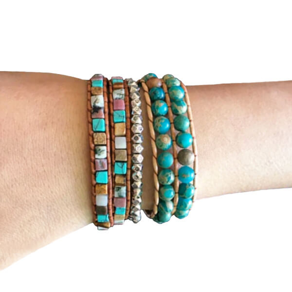 turquoise jasper bead and natural stone wrap bracelets