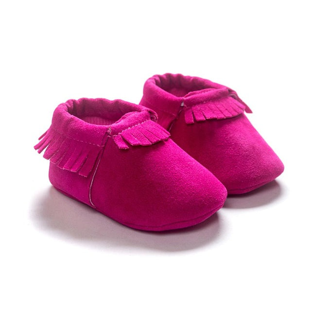 baby leather moccasins hot pink