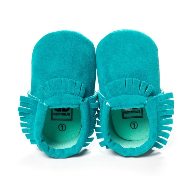 baby leather moccasins turquoise