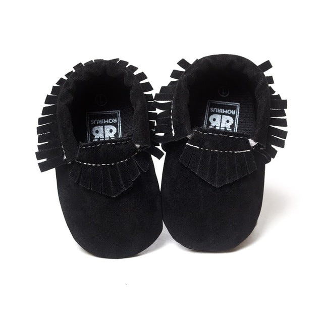 baby leather moccasins black